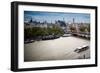 Aerial View of Ships and Boats on the Thames River with the Hungerford Bridge on the Background-Felipe Rodriguez-Framed Photographic Print