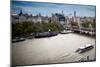 Aerial View of Ships and Boats on the Thames River with the Hungerford Bridge on the Background-Felipe Rodriguez-Mounted Photographic Print