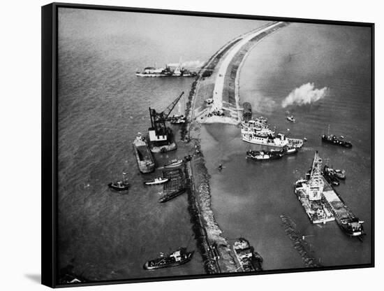 Aerial View of Ships Building a Dyke-null-Framed Stretched Canvas