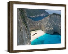 Aerial View of Shipwreck Beach, Zakynthos, Ionian Islands, Greece-Walter Bibikow-Framed Photographic Print