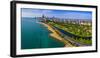 Aerial view of shoreline and Lincoln Park lagoon, Chicago, Cook County, Illinois, USA-null-Framed Photographic Print