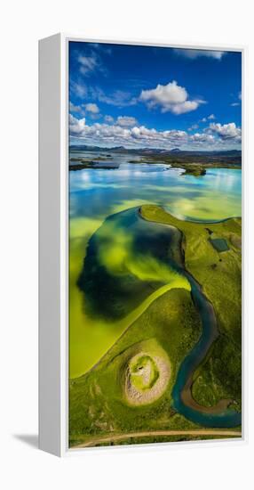 Aerial view of Skutustadagigar Pseudocrater, Lake Myvatn, Iceland. The craters were formed by st...-null-Framed Stretched Canvas