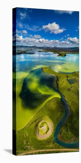 Aerial view of Skutustadagigar Pseudocrater, Lake Myvatn, Iceland. The craters were formed by st...-null-Stretched Canvas