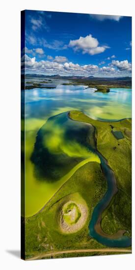 Aerial view of Skutustadagigar Pseudocrater, Lake Myvatn, Iceland. The craters were formed by st...-null-Stretched Canvas