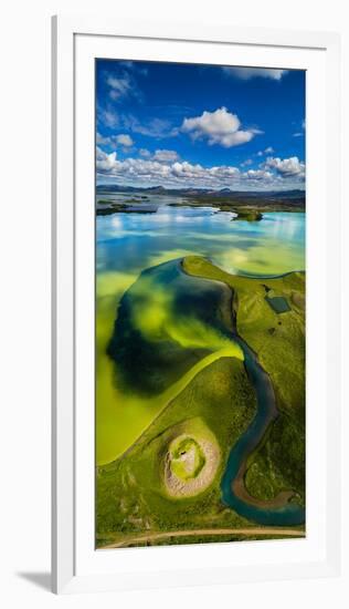 Aerial view of Skutustadagigar Pseudocrater, Lake Myvatn, Iceland. The craters were formed by st...-null-Framed Photographic Print