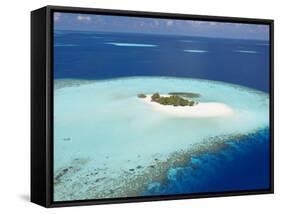 Aerial View of Small Island, Maldives, Indian Ocean, Asia-Sakis Papadopoulos-Framed Stretched Canvas
