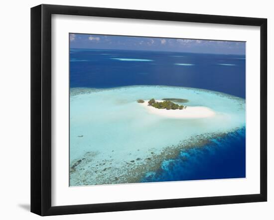 Aerial View of Small Island, Maldives, Indian Ocean, Asia-Sakis Papadopoulos-Framed Photographic Print