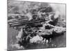 Aerial View of Smoking Land Attacks-null-Mounted Photographic Print