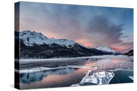 Aerial view of snowcapped mountains and frozen Lake Silvaplana at sunrise-Roberto Moiola-Stretched Canvas