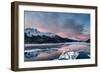 Aerial view of snowcapped mountains and frozen Lake Silvaplana at sunrise-Roberto Moiola-Framed Photographic Print