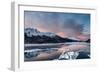 Aerial view of snowcapped mountains and frozen Lake Silvaplana at sunrise-Roberto Moiola-Framed Photographic Print