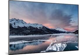Aerial view of snowcapped mountains and frozen Lake Silvaplana at sunrise-Roberto Moiola-Mounted Photographic Print