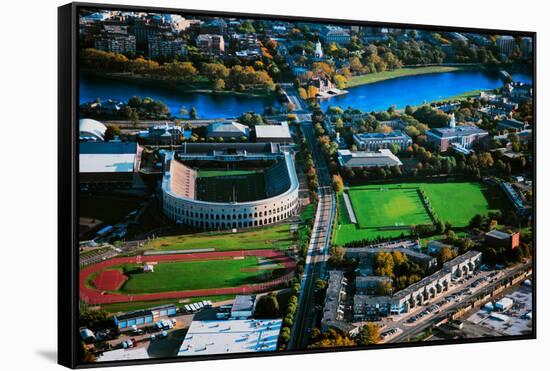 Aerial View of Soldiers Field, home of Harvard Crimson, Harvard, Cambridge, Boston, MA-null-Framed Stretched Canvas