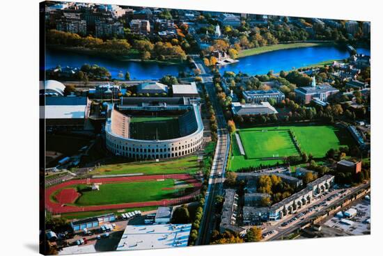 Aerial View of Soldiers Field, home of Harvard Crimson, Harvard, Cambridge, Boston, MA-null-Stretched Canvas