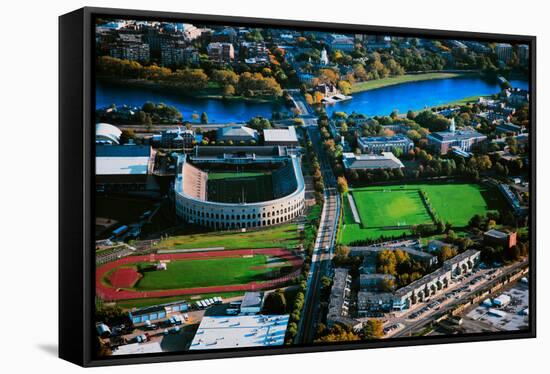 Aerial View of Soldiers Field, home of Harvard Crimson, Harvard, Cambridge, Boston, MA-null-Framed Stretched Canvas