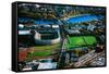 Aerial View of Soldiers Field, home of Harvard Crimson, Harvard, Cambridge, Boston, MA-null-Framed Stretched Canvas