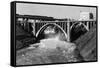 Aerial View of Spokane Falls and Monroe St Bridge - Spokane, WA-Lantern Press-Framed Stretched Canvas