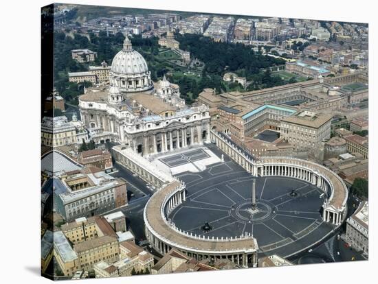 Aerial view of St. Peter's Basilica and its square in the Vatican. 1656-1667-Giovanni Lorenzo Bernini-Stretched Canvas