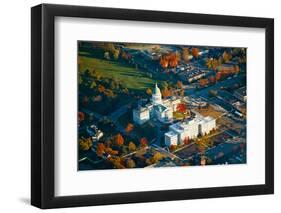 Aerial view of State Capital building and autumn color in Augusta, Maine-null-Framed Photographic Print