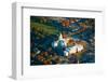 Aerial view of State Capital building and autumn color in Augusta, Maine-null-Framed Photographic Print