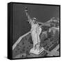 Aerial View of Statue of Liberty from Helicopter-null-Framed Stretched Canvas