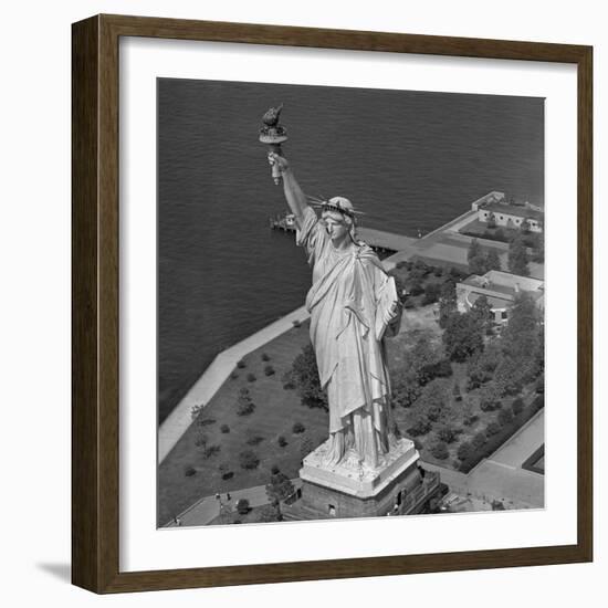 Aerial View of Statue of Liberty from Helicopter-null-Framed Photographic Print