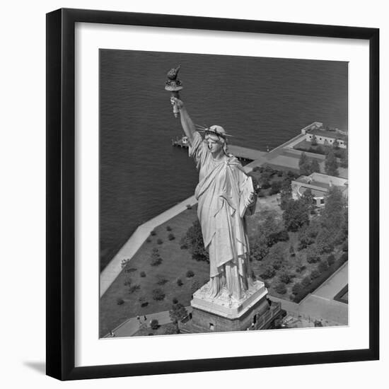 Aerial View of Statue of Liberty from Helicopter-null-Framed Photographic Print