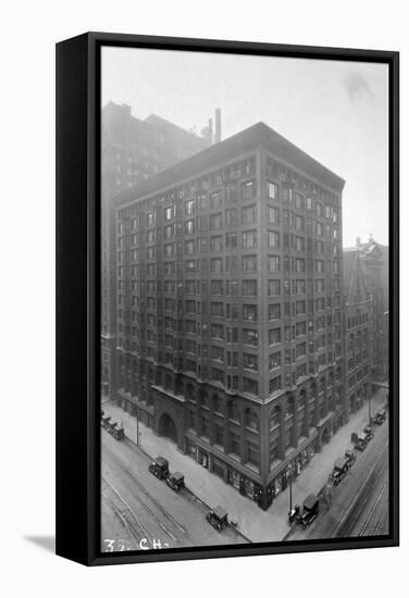 Aerial View of Stock Exchange Building with Parked Automobiles-null-Framed Stretched Canvas