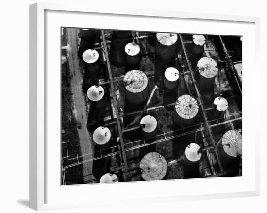 Aerial View of Storage Tanks at Humble Oil Co-Margaret Bourke-White-Framed Photographic Print