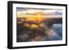 Aerial view of sun rays at sunset lighting up the clouds over Romsdalen valley-Roberto Moiola-Framed Photographic Print