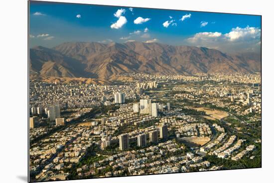 Aerial view of Tehran facing North towards the Alborz Mountains, Tehran, Iran, Middle East-James Strachan-Mounted Photographic Print