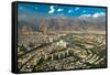 Aerial view of Tehran facing North towards the Alborz Mountains, Tehran, Iran, Middle East-James Strachan-Framed Stretched Canvas