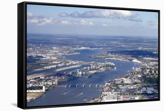 Aerial View of Thames Barrier, River Thames, London, England, United Kingdom, Europe-Peter Barritt-Framed Stretched Canvas