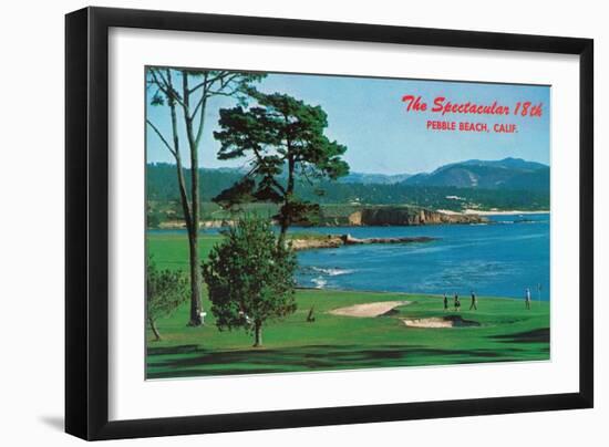Aerial View of the 18th Green at the Golf Course - Pebble Beach, CA-Lantern Press-Framed Art Print