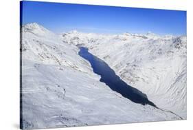 Aerial View of the Alpine Lago Di Lei Surrounded by Snow, Val Di Lei, Chiavenna-Roberto Moiola-Stretched Canvas