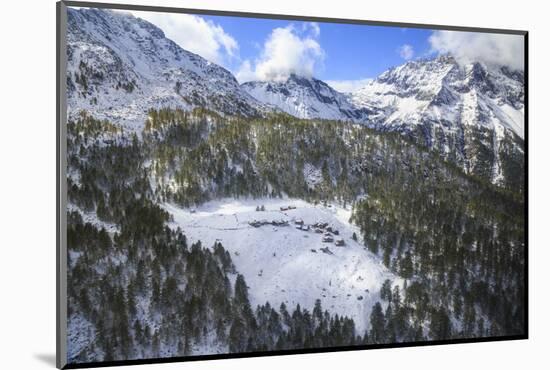 Aerial View of the Alpine Village of Laguzzola Framed by Woods and Snowy Peaks, Spluga Valley-Roberto Moiola-Mounted Photographic Print