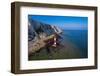 Aerial view of the Beachy Head Lighthouse at low tide, Seven Sisters chalk cliffs-Paolo Graziosi-Framed Photographic Print