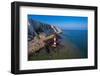 Aerial view of the Beachy Head Lighthouse at low tide, Seven Sisters chalk cliffs-Paolo Graziosi-Framed Photographic Print