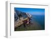 Aerial view of the Beachy Head Lighthouse at low tide, Seven Sisters chalk cliffs-Paolo Graziosi-Framed Photographic Print