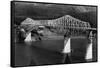 Aerial View of the Bridge of the Gods - Columbia River Hwy, OR-Lantern Press-Framed Stretched Canvas