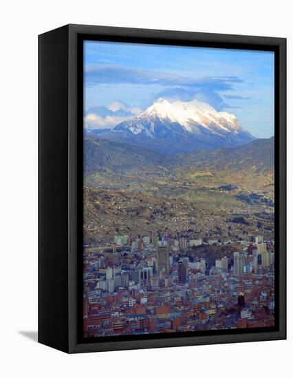 Aerial View of the Capital with Snow-Covered Mountain in Background, La Paz, Bolivia-Jim Zuckerman-Framed Stretched Canvas