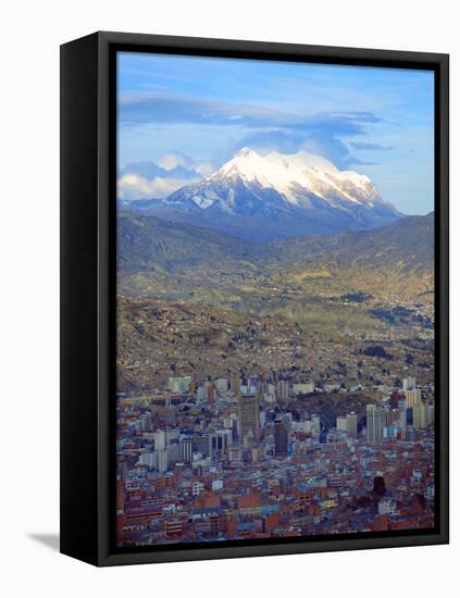 Aerial View of the Capital with Snow-Covered Mountain in Background, La Paz, Bolivia-Jim Zuckerman-Framed Stretched Canvas