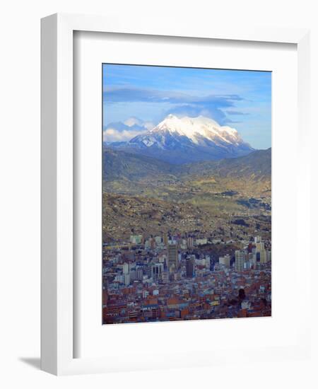 Aerial View of the Capital with Snow-Covered Mountain in Background, La Paz, Bolivia-Jim Zuckerman-Framed Photographic Print