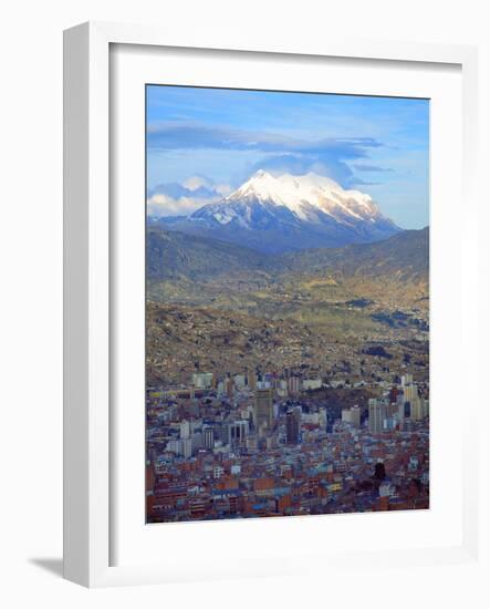 Aerial View of the Capital with Snow-Covered Mountain in Background, La Paz, Bolivia-Jim Zuckerman-Framed Photographic Print