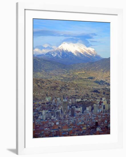 Aerial View of the Capital with Snow-Covered Mountain in Background, La Paz, Bolivia-Jim Zuckerman-Framed Photographic Print