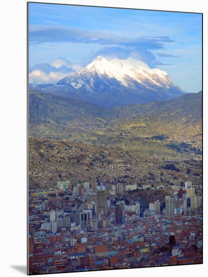 Aerial View of the Capital with Snow-Covered Mountain in Background, La Paz, Bolivia-Jim Zuckerman-Mounted Photographic Print