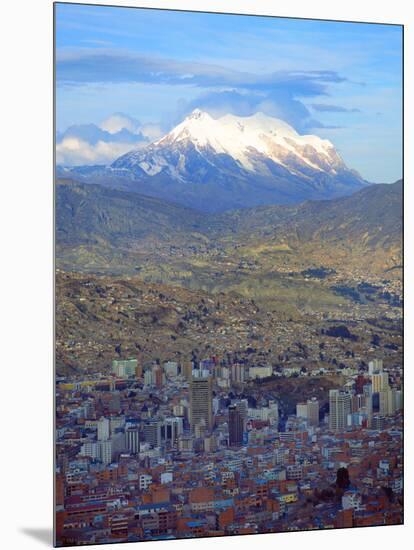 Aerial View of the Capital with Snow-Covered Mountain in Background, La Paz, Bolivia-Jim Zuckerman-Mounted Photographic Print