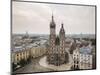 Aerial view of The Church of Saint Mary in Rynek Glowny (Market Square), Krakow, Poland-Ben Pipe-Mounted Photographic Print