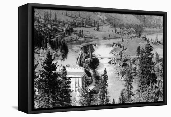 Aerial View of the Falls on Spokane River - Spokane, WA-Lantern Press-Framed Stretched Canvas