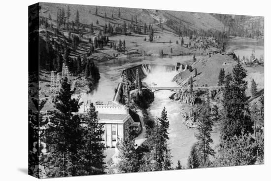 Aerial View of the Falls on Spokane River - Spokane, WA-Lantern Press-Stretched Canvas